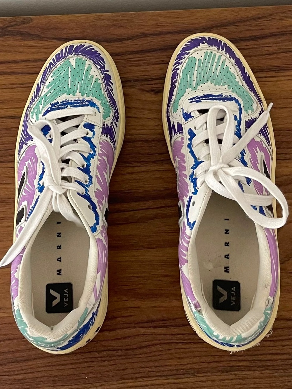 Veja Marni White Sneakers with Purple, Teal, and Blue Accents